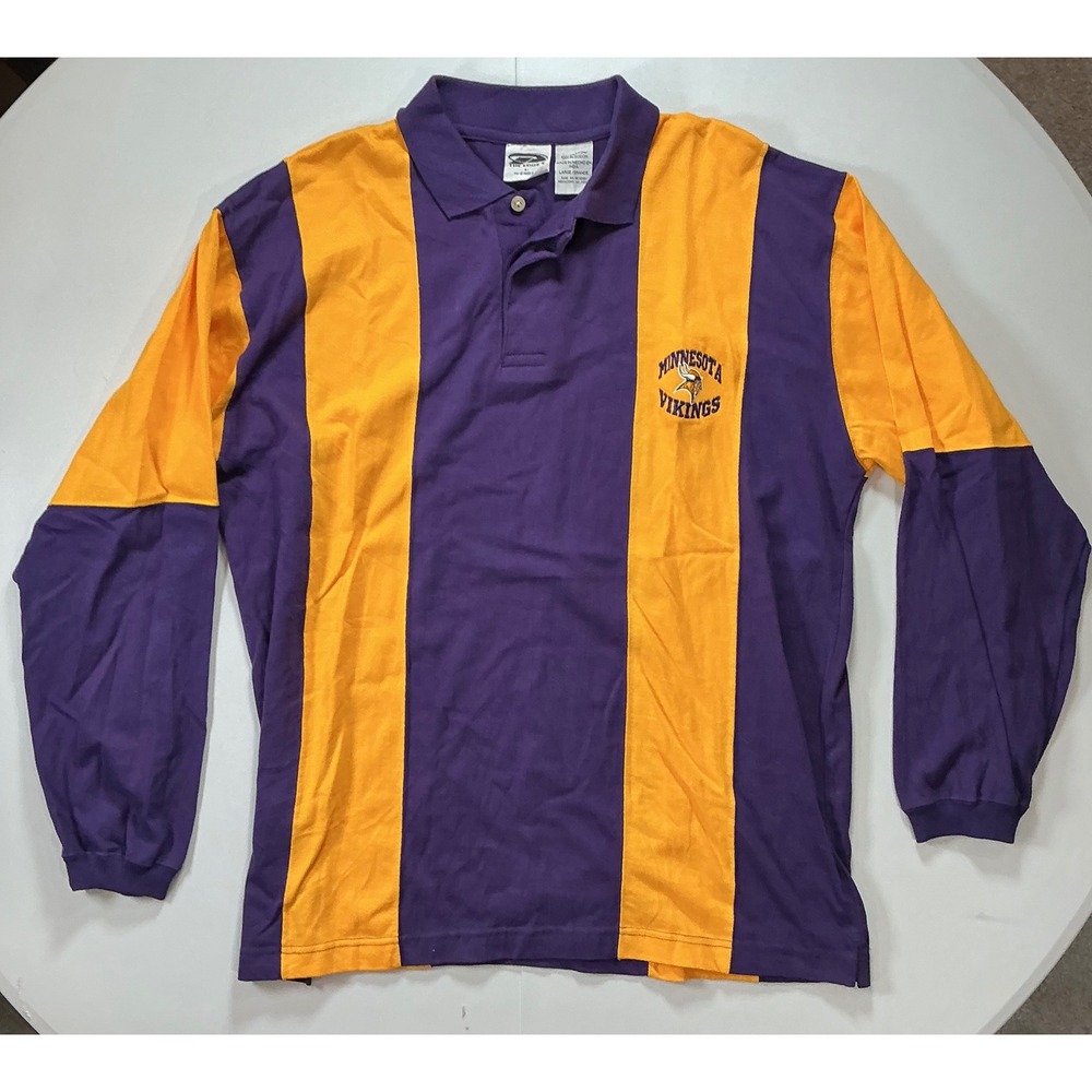 VTG  90s The Edge Minnesota Vikings Color Block Polo Shirt Mens L Striped